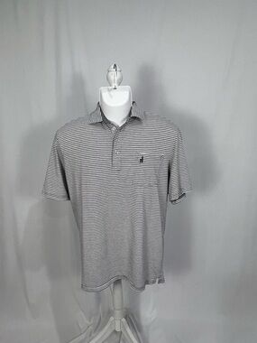 Johnnie-O Hanging Out Polo Men's XL Gray and White Striped Polo Shirt
